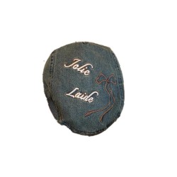 Vintage Bow Letter Washed Denim Beret for Women | Retro Distressed Slouchy Cap