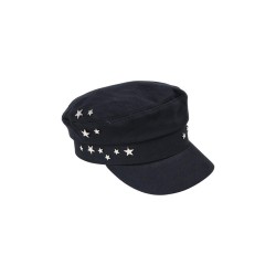 Stars Beret Hat: Fashionable Flat Top Navy Cap, Vintage Eight-Panel Hat for Women