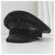 Vintage Navy Hat with Rhinestones | Punk Style Octagonal Beret | Gold Winter Beanie for Women