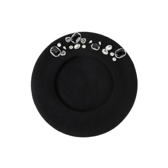 Warm Wool Beret with Rhinestones | Yena Jang Inspired Autumn Winter Hat