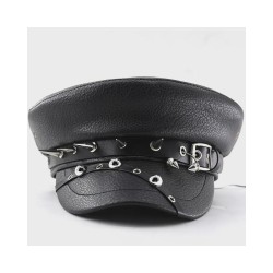Punk Style Leather Beret with Studs - Slimming Navy Peaked Cap