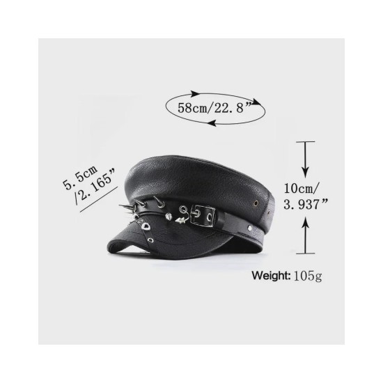 Punk Style Leather Beret with Studs - Slimming Navy Peaked Cap