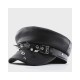 Punk Style Leather Beret with Studs - Slimming Navy Peaked Cap