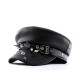 Punk Style Leather Beret with Studs - Slimming Navy Peaked Cap