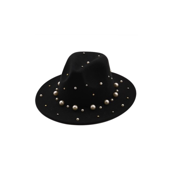 Fashion Wool Beret Hat with Pearl Accent - Unisex Vintage Style for Women and Men