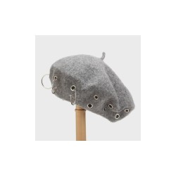 Vintage Wool Beret Hat with Metal Eyelets - Bohemian Painter Cap for Women