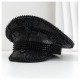 Rhinestone Sailor Hat Punk Beret for Women - Silver Sequin Cold-Weather Cap, Edgy Style
