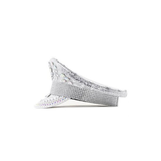 Silver Sequin Rhinestone Navy Cap Bride Headwear Oversized Fit Unisex Flat Top Beret for Women Men Autumn Winter