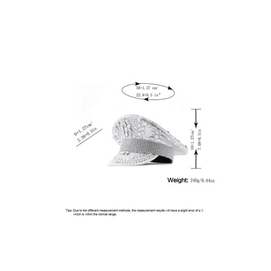 Silver Sequin Rhinestone Navy Cap Bride Headwear Oversized Fit Unisex Flat Top Beret for Women Men Autumn Winter