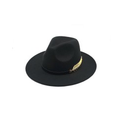 Elegant Women's Wool-Blend Fedora - Style with Gold Leaf & Feather Accent