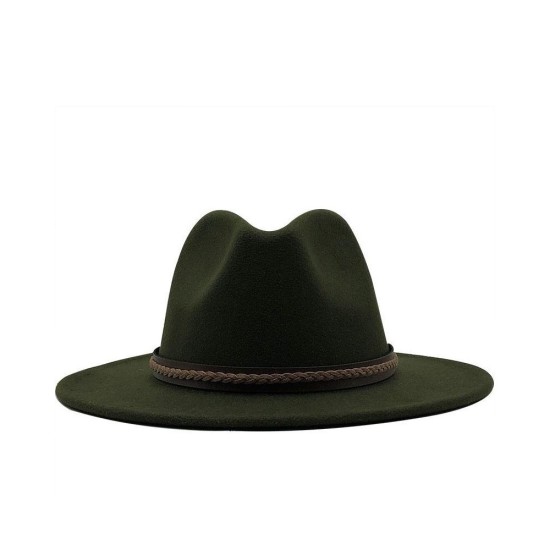 Elegant 60cm Wool Felt Fedora Hat for Women, Wide Brim Derby Style Fall Winter Fashion