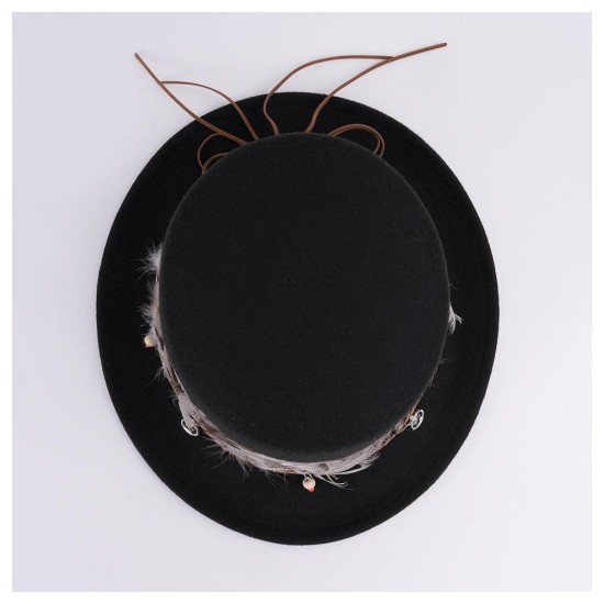 Bohemian Felt Fedora Hat with Feather Trim, Unisex Wool Cloche for Men and Women