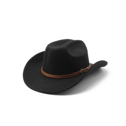 Western Cowboy Hat Wool Felt Wide Brim Fedora with Ethnic Style