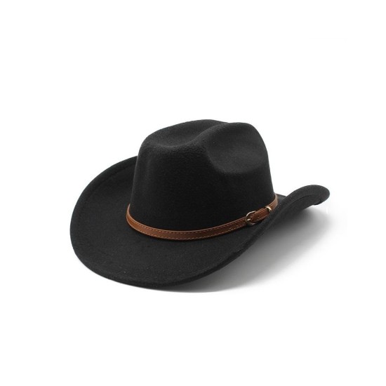 Western Cowboy Hat Wool Felt Wide Brim Fedora with Ethnic Style