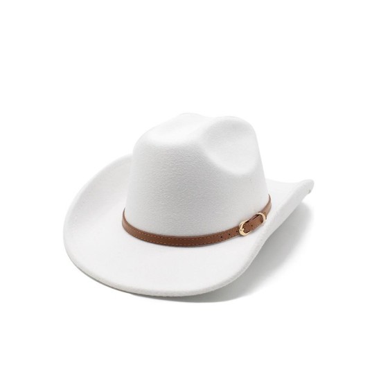 Western Cowboy Hat Wool Felt Wide Brim Fedora with Ethnic Style