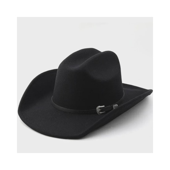 Western Cowboy Hat with Straight Brim and Upturned Edge - Wool Felt Fedora in Ethnic Tibetan Style for Men and Women