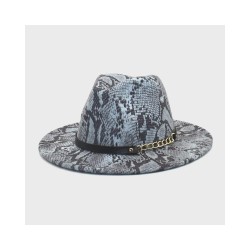 Faux Wool Felt Fedora Hat with Snake Print | Wide Brim Travel Cloche for Women