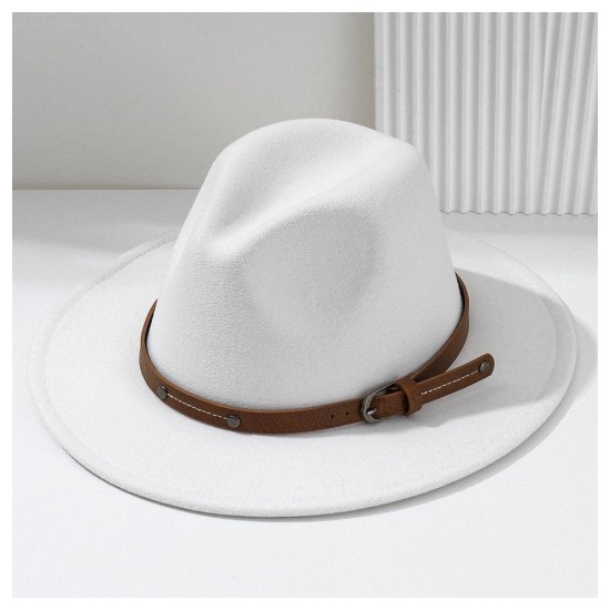 Unisex Wool Felt Cowboy Hat with Leather Strap - Classic Brown Fedora for Beach and Casual Wear