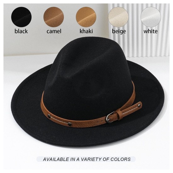 Unisex Wool Felt Cowboy Hat with Leather Strap - Classic Brown Fedora for Beach and Casual Wear