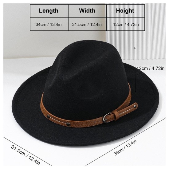 Unisex Wool Felt Cowboy Hat with Leather Strap - Classic Brown Fedora for Beach and Casual Wear