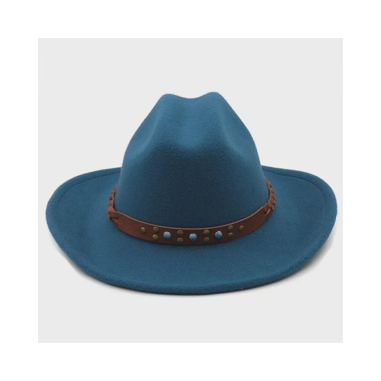 Wool Felt Fedora Hat for Women and Men | Wide Brim Western Cowboy Style with Rolled Edge