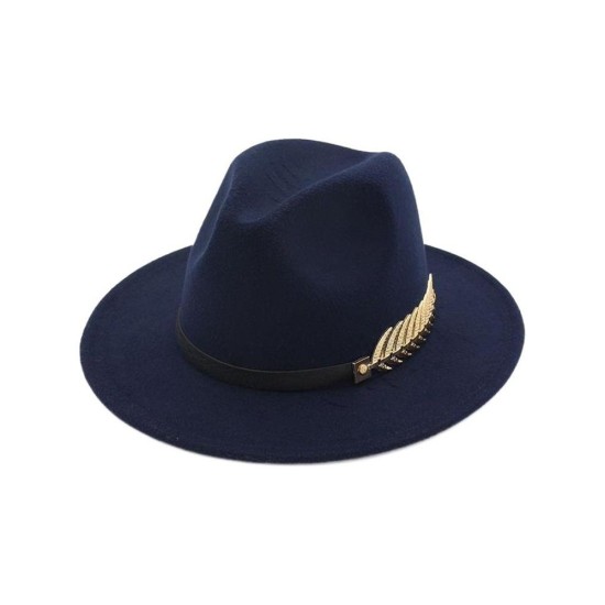 Vintage Wool Fedora Hat for Women - Autumn Winter Fashion with Leaf Embellishment