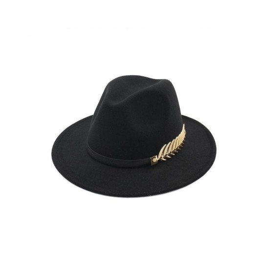 Vintage Wool Fedora Hat for Women - Autumn Winter Fashion with Leaf Embellishment