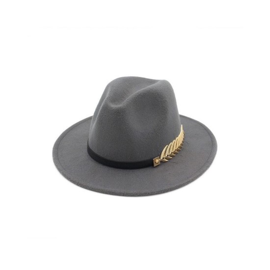 Vintage Wool Fedora Hat for Women - Autumn Winter Fashion with Leaf Embellishment
