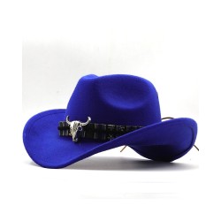 Western Cowboy Hat with Horn Trim - Wool Felt Wide Brim Fedora for Men and Women, Ethnic Style