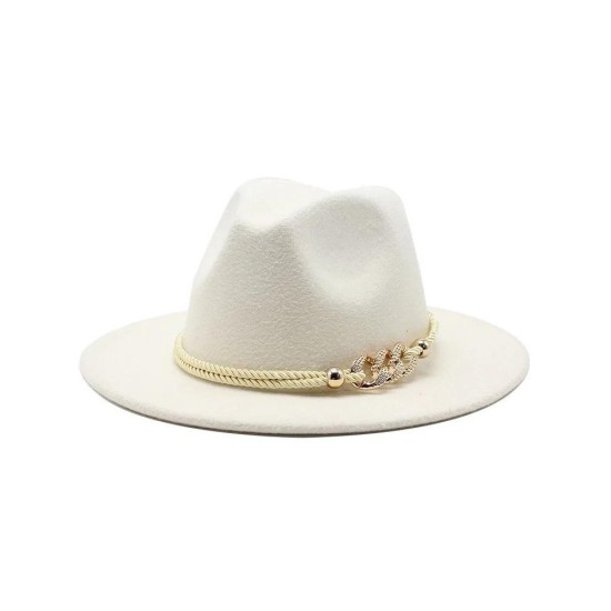 Vintage Western Cowboy Hat for Women & Men - Wool Felt Fedora with Chain & Rope Trim, Autumn Winter Style, Oversized Fit for Lar