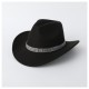 Elegant Wool Cowboy Hat for Women with Rhinestone Chain Trim | Autumn Winter Western Fedora, Vintage Style