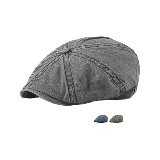 Vintage Washed Cotton Baker Boy Cap, Unisex Newsboy Flat Cap for Autumn Winter