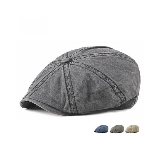 Vintage Washed Cotton Baker Boy Cap, Unisex Newsboy Flat Cap for Autumn Winter