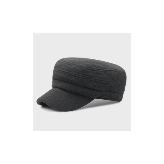 Men's Winter Wool Flat Cap with Ear Flaps, Vintage Military Style Newsboy Hat for Cold Weather