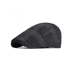Classic Plaid Beret Cap for Men and Women - Corduroy Newsboy Style with Adjustable Fit