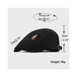 Vintage Leather Strap Newsboy Cap - Cotton Beret Style Unisex Flat Cap for Men and Women