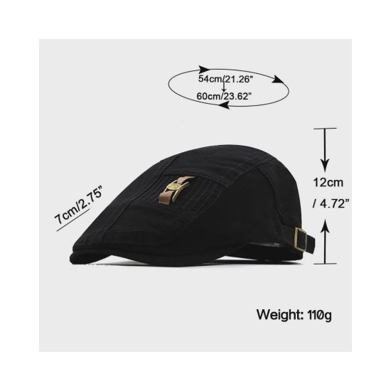 Vintage Leather Strap Newsboy Cap - Cotton Beret Style Unisex Flat Cap for Men and Women