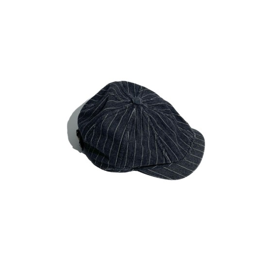 Vintage Washed Cotton Newsboy Cap with Striped Detail - Unisex Retro Style