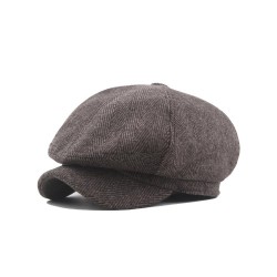 Peaky Blinders Newsboy Cap | Wool Herringbone Flat Cap with Leather Visor