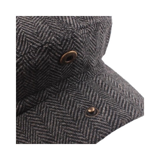 Peaky Blinders Newsboy Cap | Wool Herringbone Flat Cap with Leather Visor