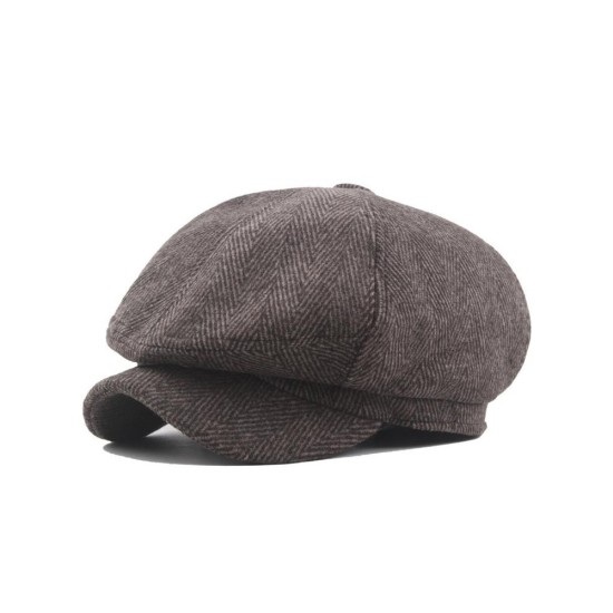 Peaky Blinders Newsboy Cap | Wool Herringbone Flat Cap with Leather Visor