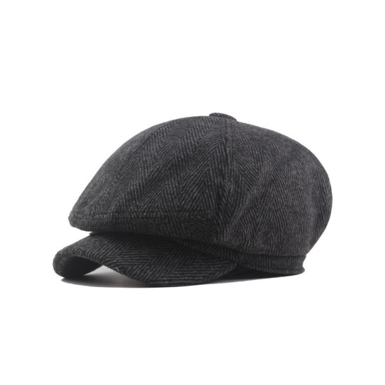 Peaky Blinders Newsboy Cap | Wool Herringbone Flat Cap with Leather Visor