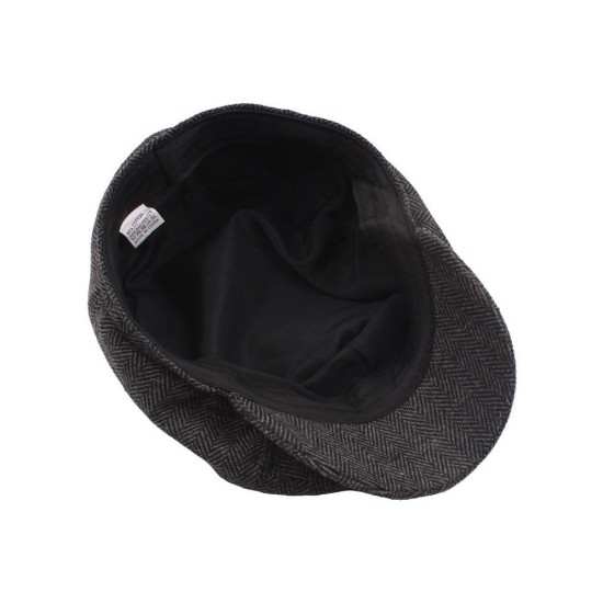 Peaky Blinders Newsboy Cap | Wool Herringbone Flat Cap with Leather Visor