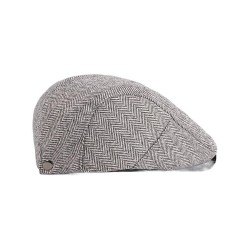 Classic Wool Beret Cap for Men | Winter Warm Tweed Newsboy Flat Cap with Herringbone Pattern