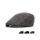 Classic Wool Beret Cap for Men | Winter Warm Tweed Newsboy Flat Cap with Herringbone Pattern