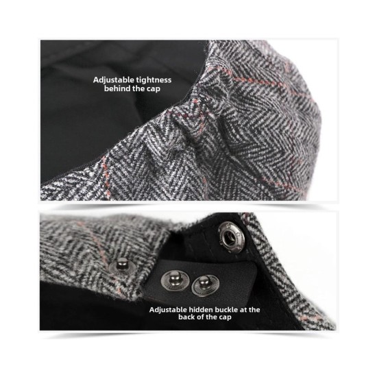 Classic Wool Beret Cap for Men | Winter Warm Tweed Newsboy Flat Cap with Herringbone Pattern