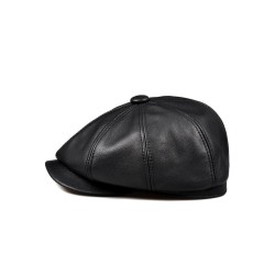 Genuine Leather Flat Cap for Men - Premium Top-Grain Sheepskin Newsboy Hat, Stylish 8-Panel Vintage Design for Middle-Aged & Sen