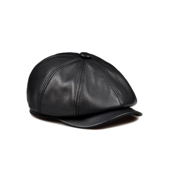 Genuine Leather Flat Cap for Men - Premium Top-Grain Sheepskin Newsboy Hat, Stylish 8-Panel Vintage Design for Middle-Aged & Sen