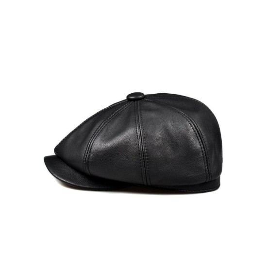 Genuine Leather Flat Cap for Men - Premium Top-Grain Sheepskin Newsboy Hat, Stylish 8-Panel Vintage Design for Middle-Aged & Sen