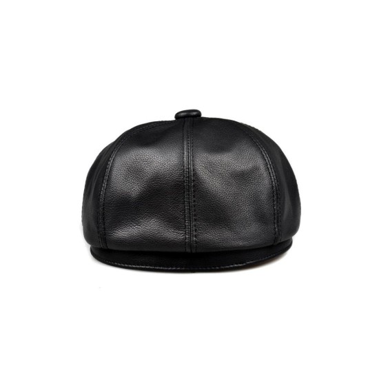 Genuine Leather Flat Cap for Men - Premium Top-Grain Sheepskin Newsboy Hat, Stylish 8-Panel Vintage Design for Middle-Aged & Sen
